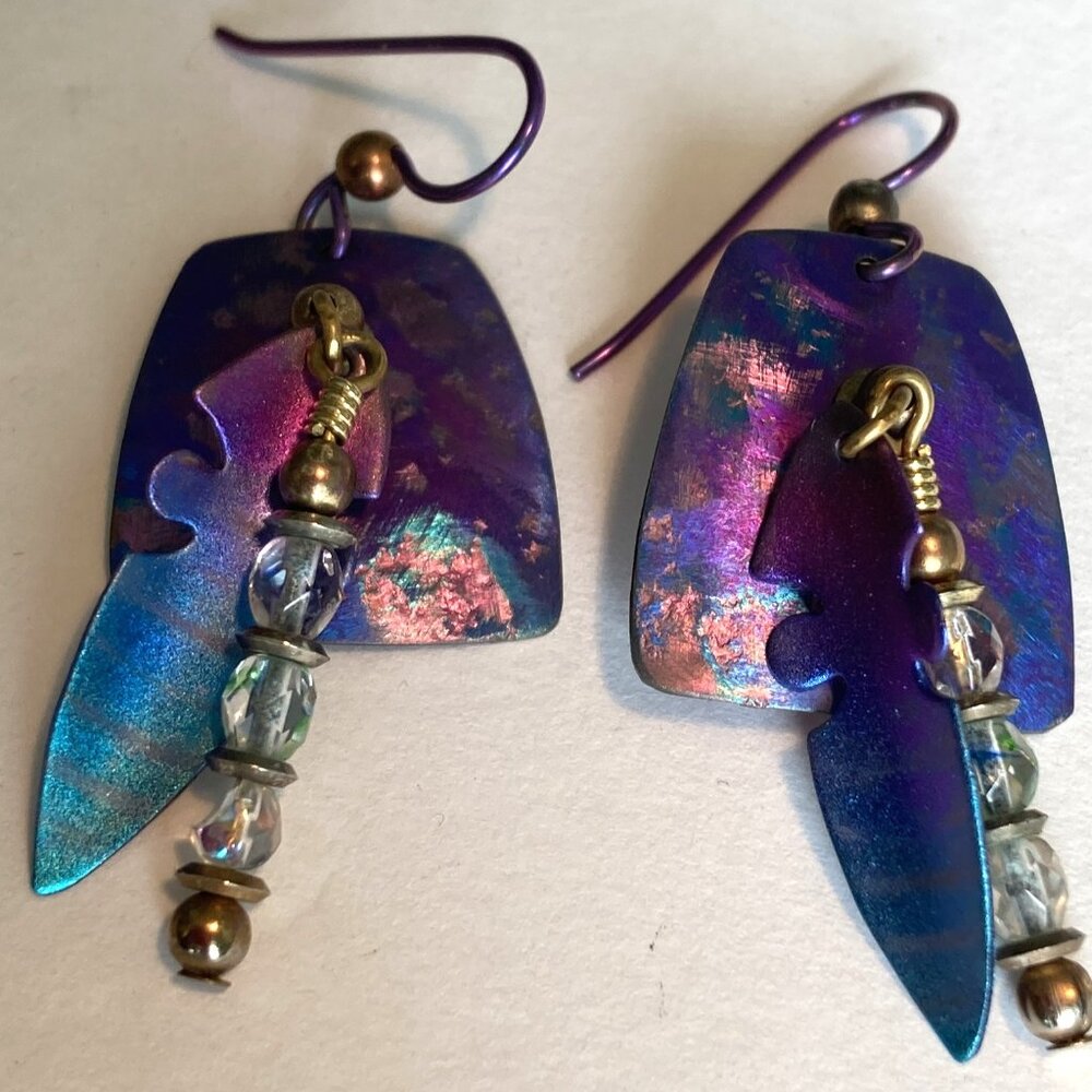 Rainbow Titanium & Crystal Dangle Earrings - image 2